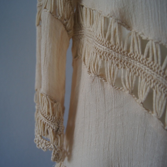 Crochet Tunic Cover-Up Women's S/M Boho Beach Hippie Beige - Picture 3 of 7